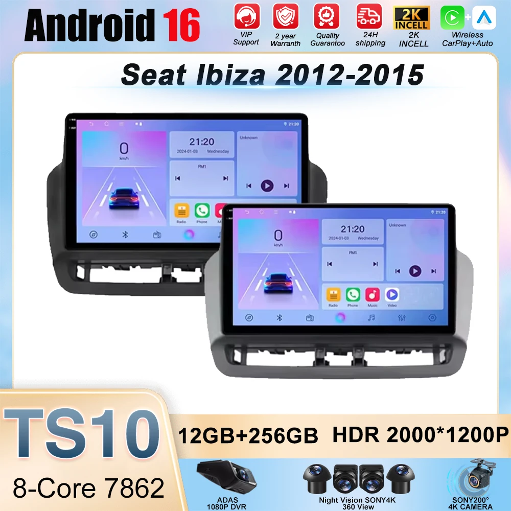 GPS Navigation QLED Touch Screen For Seat Ibiza 2012-2015 Android Auto Radio Car Multimedia Video Player 5G WIFI BT No 2din DVD