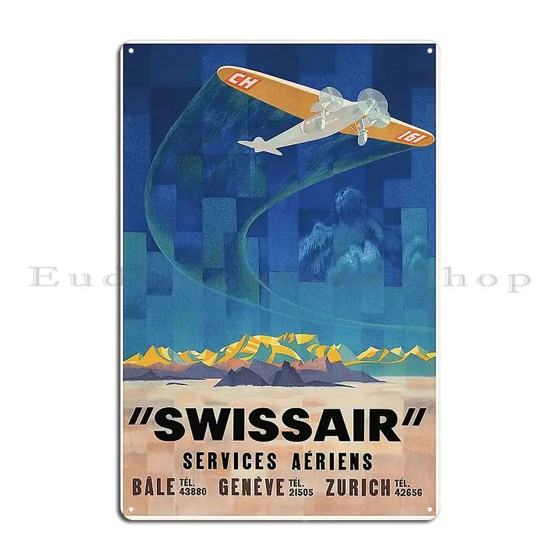 1925 Swissair Air Services Airline Metal Sign Rusty Bar Designer Cinema Design Tin Sign Poster