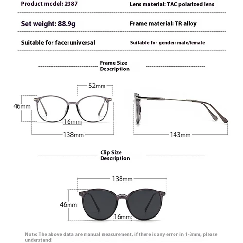 Imagen 2 del producto VCKA-gafas de sol redondas para miopía para mujer, lentes ópticas con Clip magnético, montura marrón transparente, gafas graduadas personalizadas,-0,50 to -10