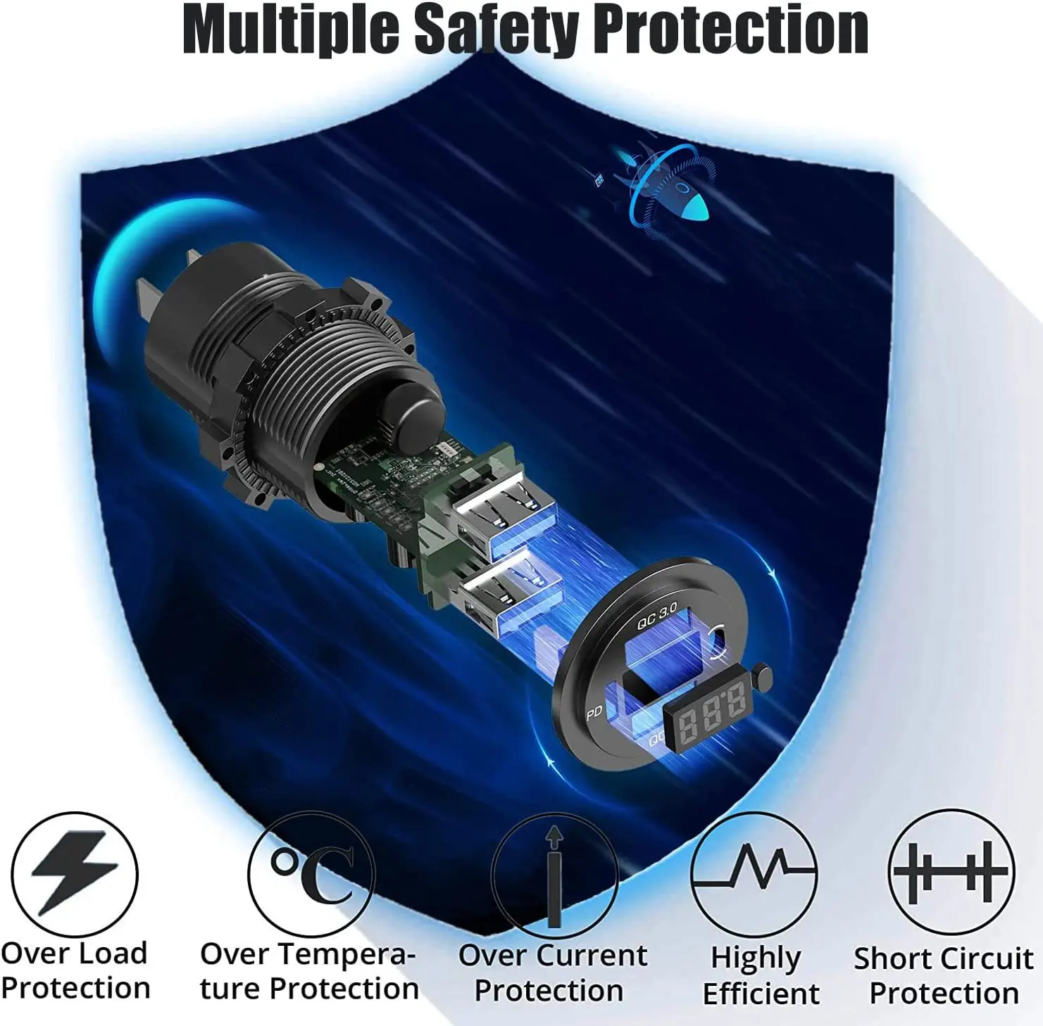 Adattatore USB 12V Presa per caricabatterie a ricarica rapida per auto Doppia presa di corrente QC3.0 PD Tipo C Accessori per auto con interruttore