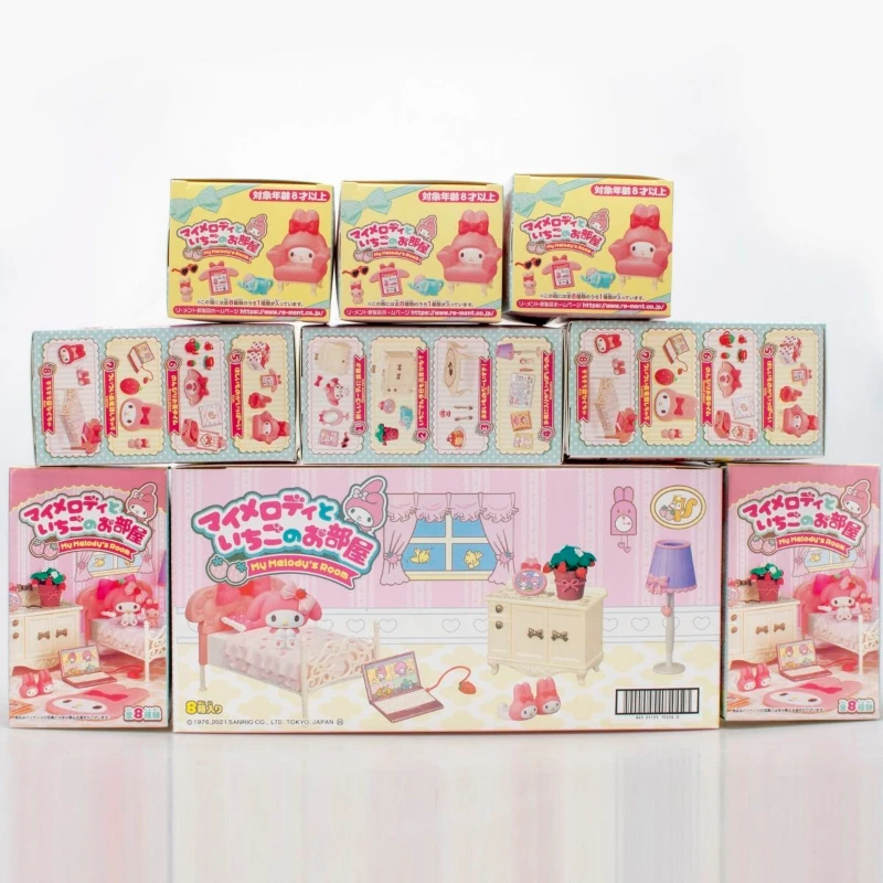 MINISO My Melody Sanrio Erdbeere Zimmer Cartoon Blind Box Mini Ornament Kreative Desktop DIY Möbel Szene Dekoration Kinder Spielzeug