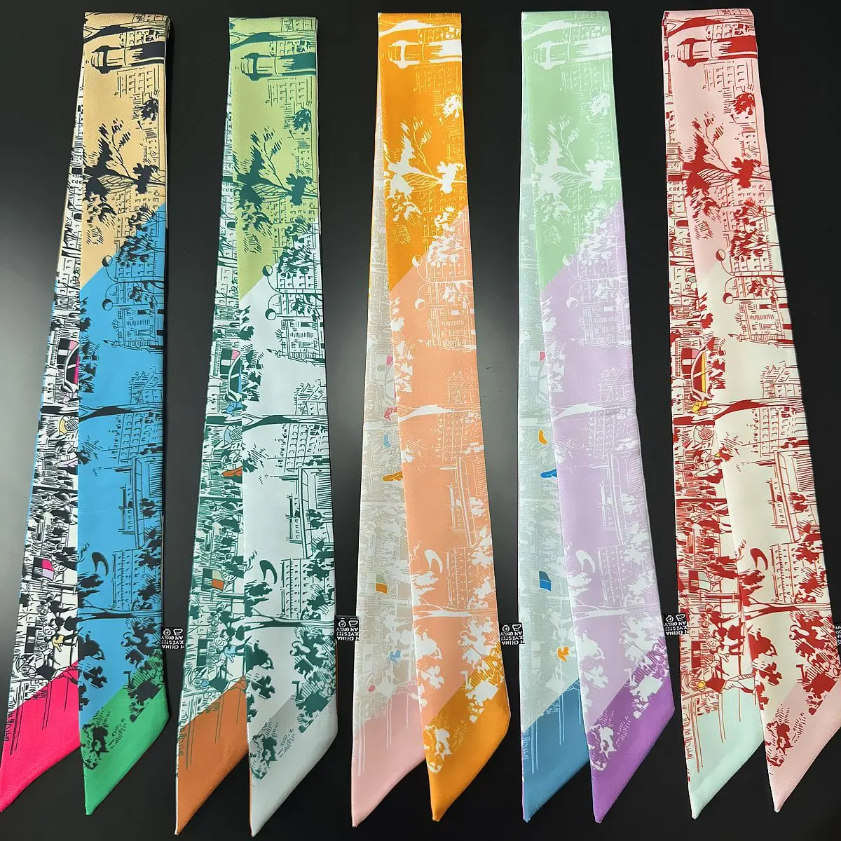 

Шелковый платок-лента с принтом «Париж» для женщин, 2026, дизайнерский, люксовый, для волос, головы, тонкий, для сумки, шейный платок