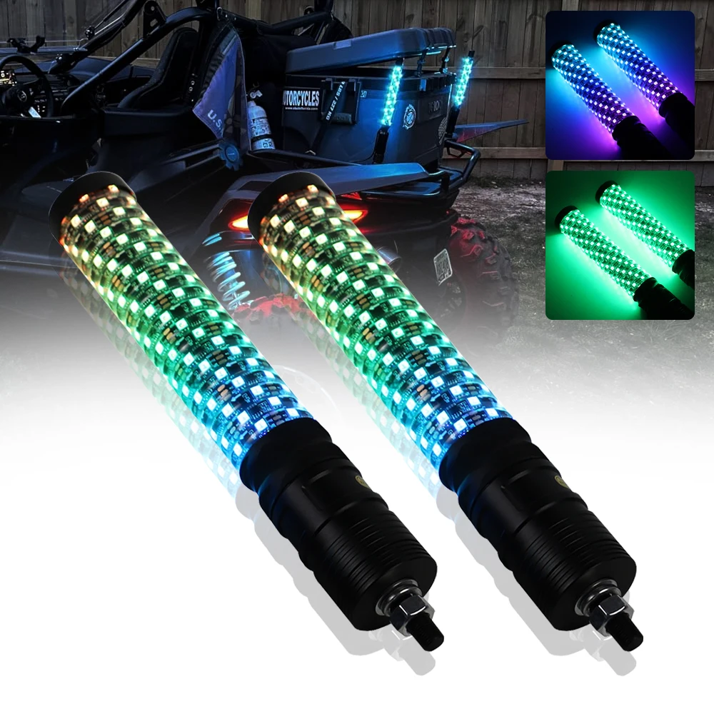 

1FT RGB LED Whip Light Chasing Lights RF Remote Control Antenna Whips for Can am ATV UTV RZR Polaris Offroad Truck