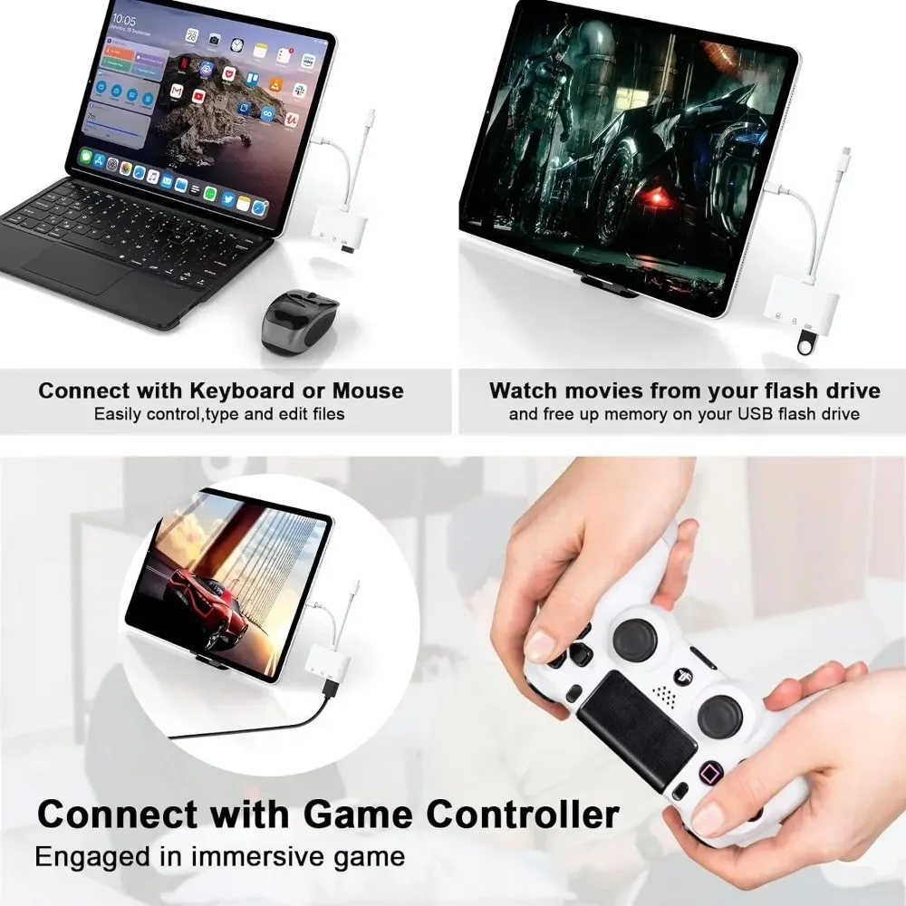 5 In 1 SD Card Reader 8 pin /Type C to USB 3.0/SD/TF Card Adapter Memory Card Reader for iPhone iPad MacBook Samsung Androd