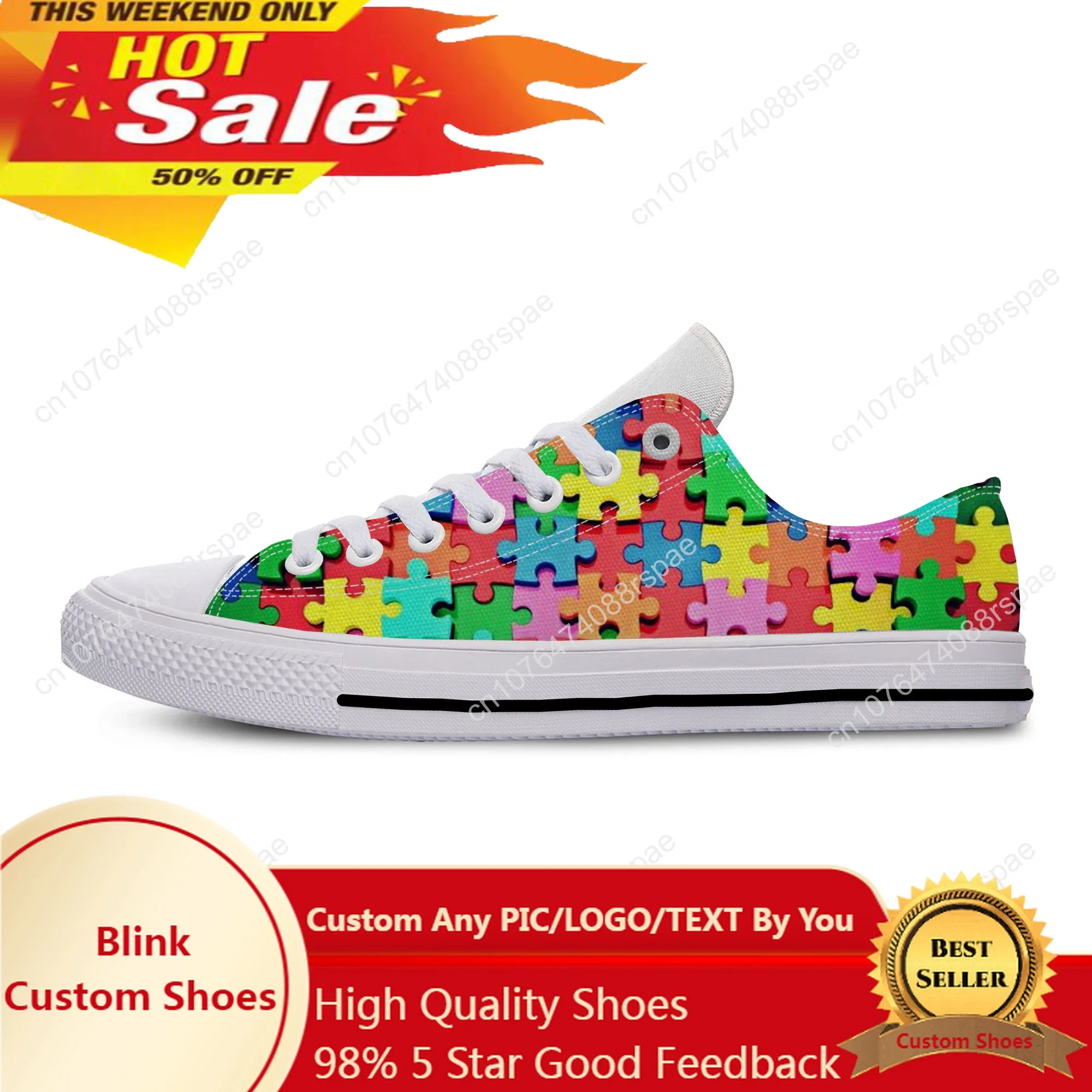 Autism Awareness jigsaw puzzle New Arrive Fashion Lightweight Classic Flat Cloth Shoes Men Women Casual Breathable Sneakers