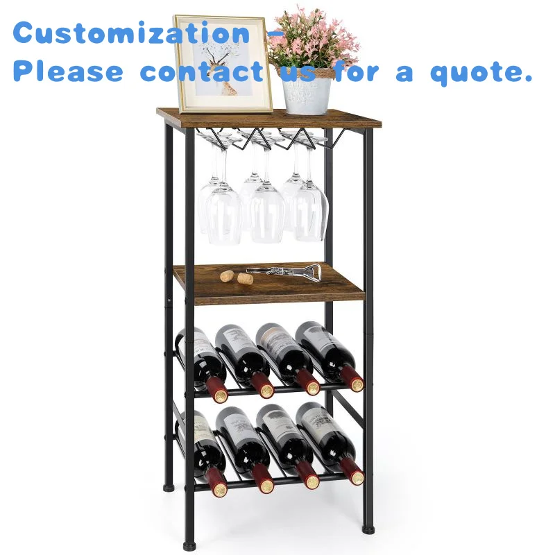 custom.Wine Rack Table Freestanding Floor Wood Wine Bottles Storage With Shelves, Industrial Wine Display Stand Dining