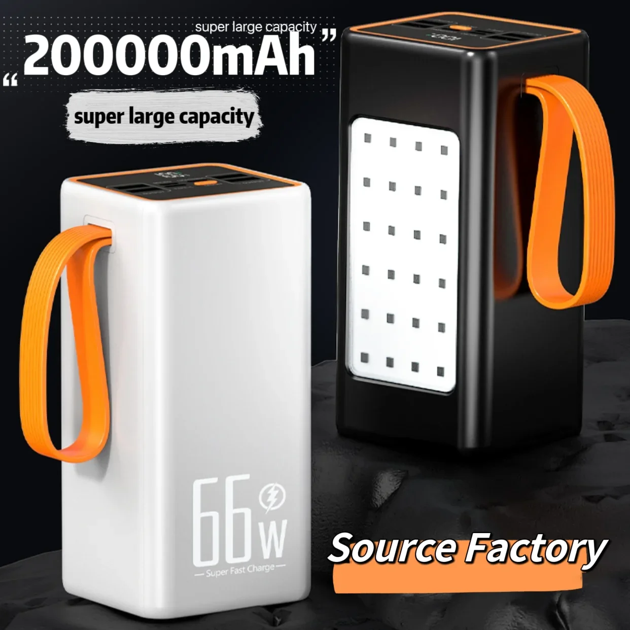 Power Bank 200000mAh High Capacity 66W Fast Charger Waterproof Rechargeable Battery For Mobile Phone Computer Camping LED Light