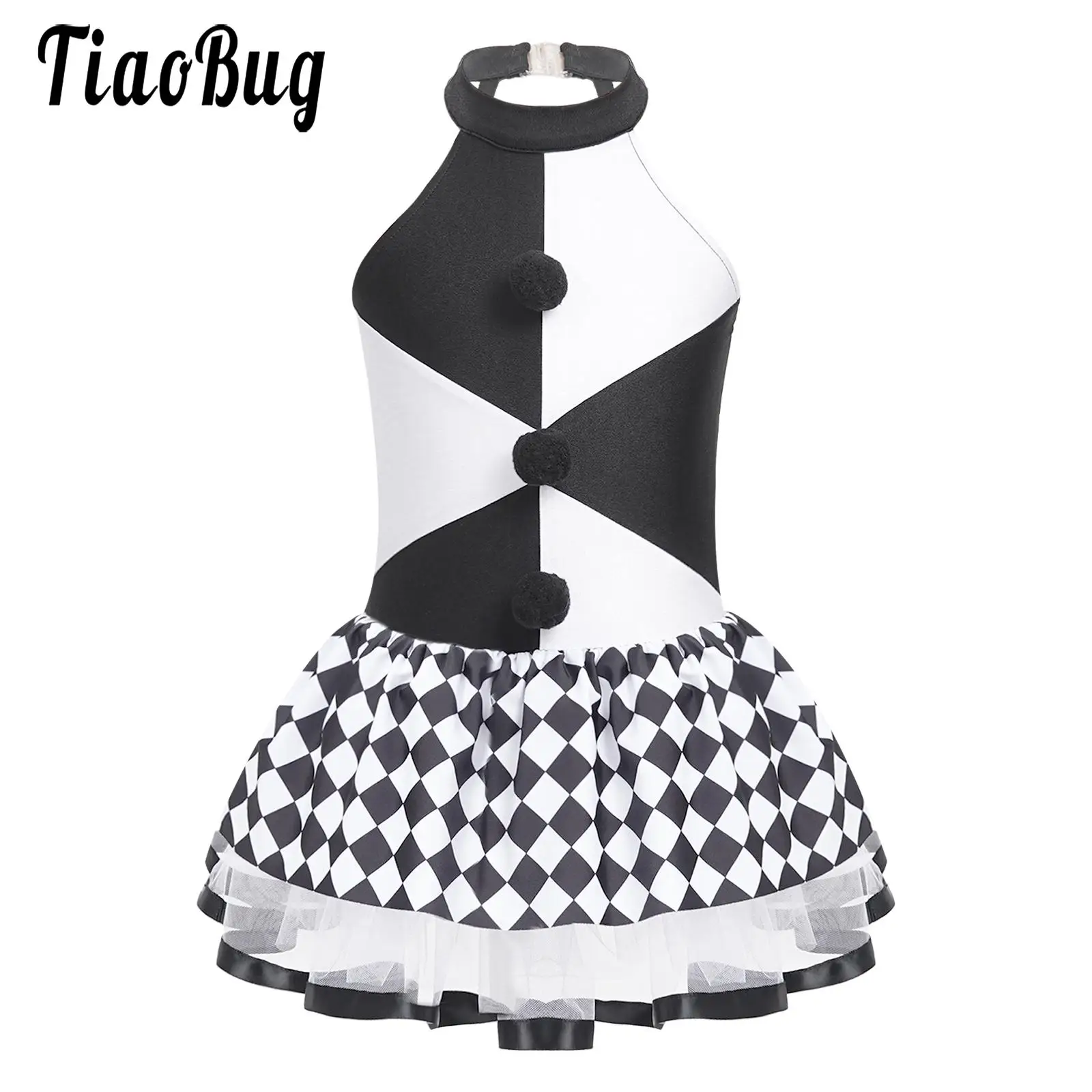 

Kids Girls Circus Clown Costume Harlequin Jester Fancy Dress Halloween Cosplay Ballet Dance Tutu Dress Performance Dresses