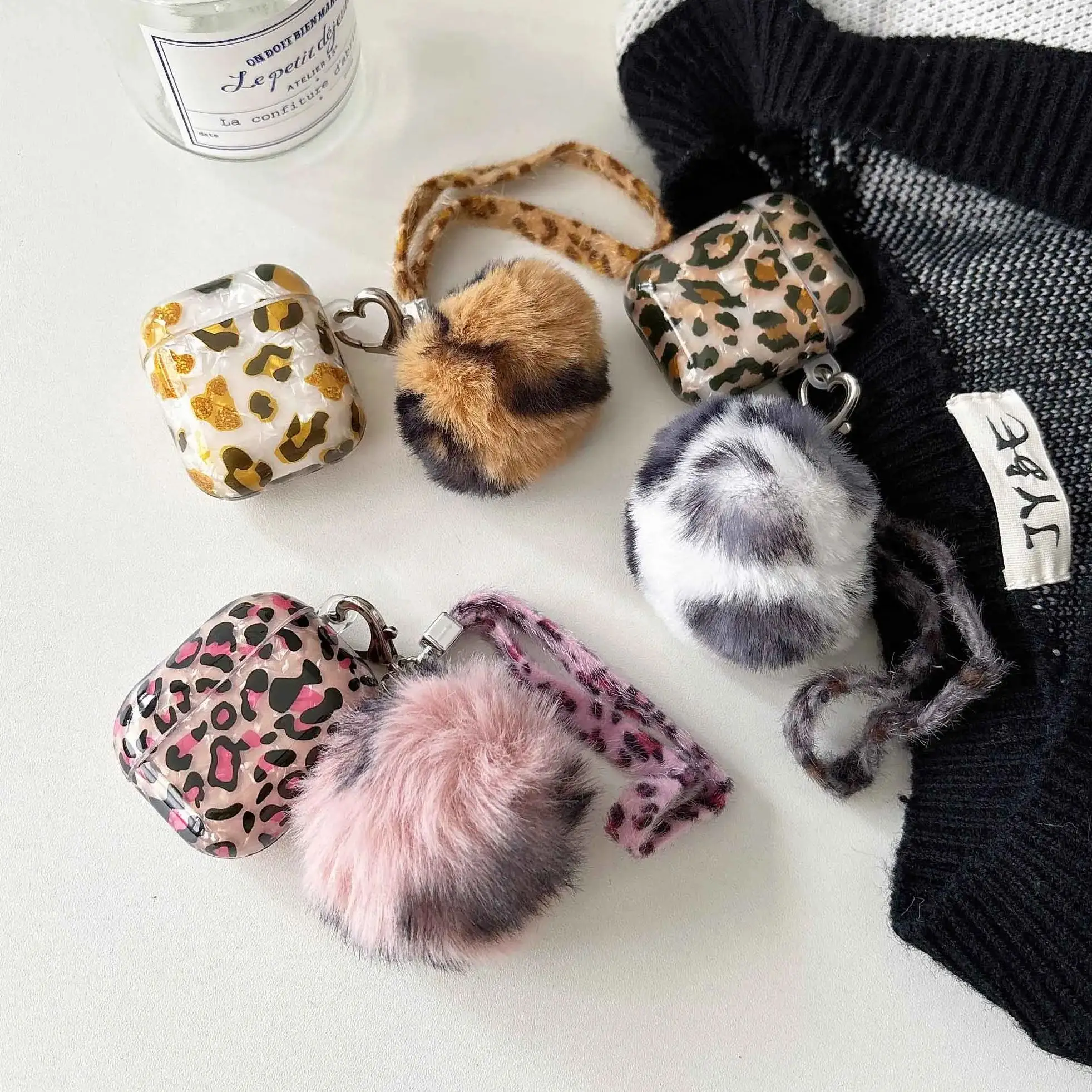 Autume winter leopard cover protector for apple airpods 1 2 pro2nd 3 pro 4 cute hairball pendant bluetooth wireless headset case