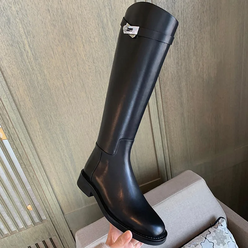 Women\'s Long Boots Female Spring Winter Warm Thicked Bottom Shoes Fashion Ladies Leather Shoes Knee High Casual Boots Black