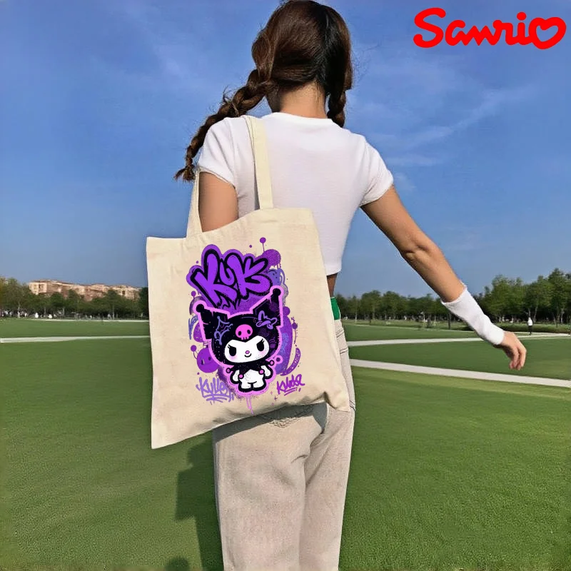 

1pc Kawaii Purple Lolita Style Cartoon Canvas Shoulder Bag Y2K Sweet Aesthetic Portable Daily Casual Tote Handbag