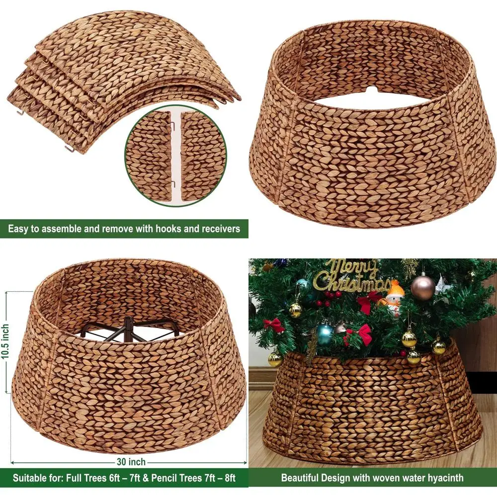 

Brown Wicker Christmas Tree Skirt and Stand Cover, 30 Inch, Rustic Style
