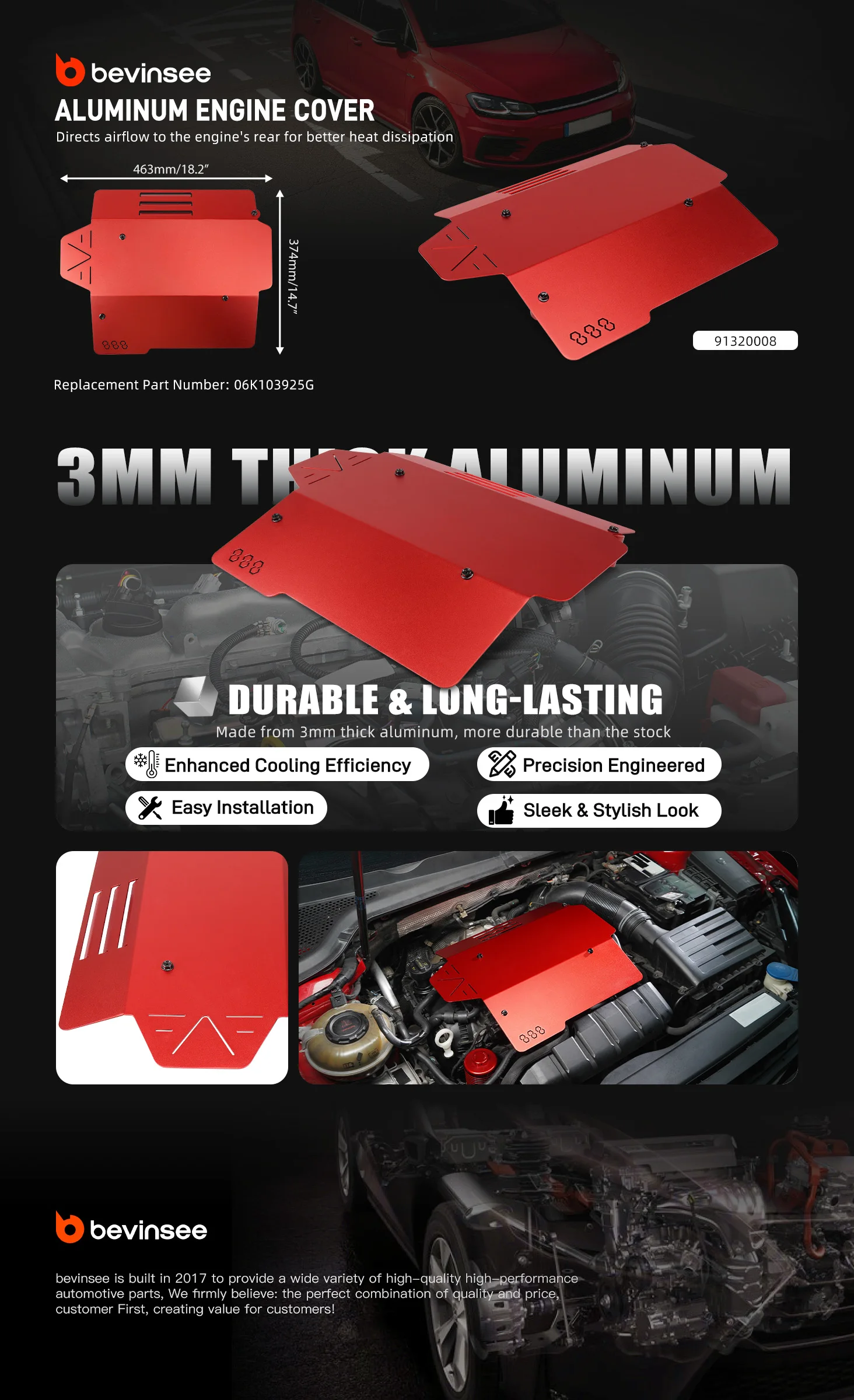 (EU-Lagerbestand) Motorabdeckung für VW Golf MK7/7.5 GTI, Arteon 2.0L, Atlas 2.0L, Jetta GLI 2.0L, Ersatz für 06K103925G – Detail 1