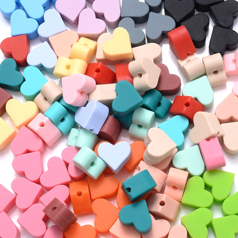 14mm 50Pcs Heart Shape Silicone Beads Baby Pacifier Chain Clip Beads Food Grade Silicone Teethers Accessories Jewelry Making