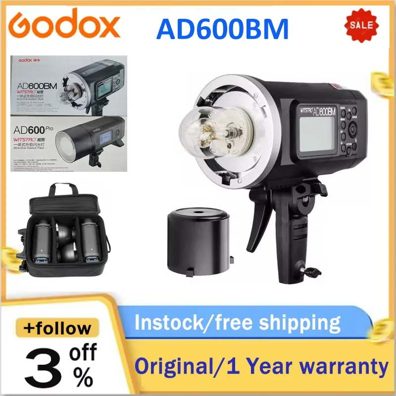 Godox Wistro AD600BM Bowens Mount 600W GN87 HSS 1/8000s Sync Outdoor Flash Build-in 8700mAh Battery PK AD600pro for live