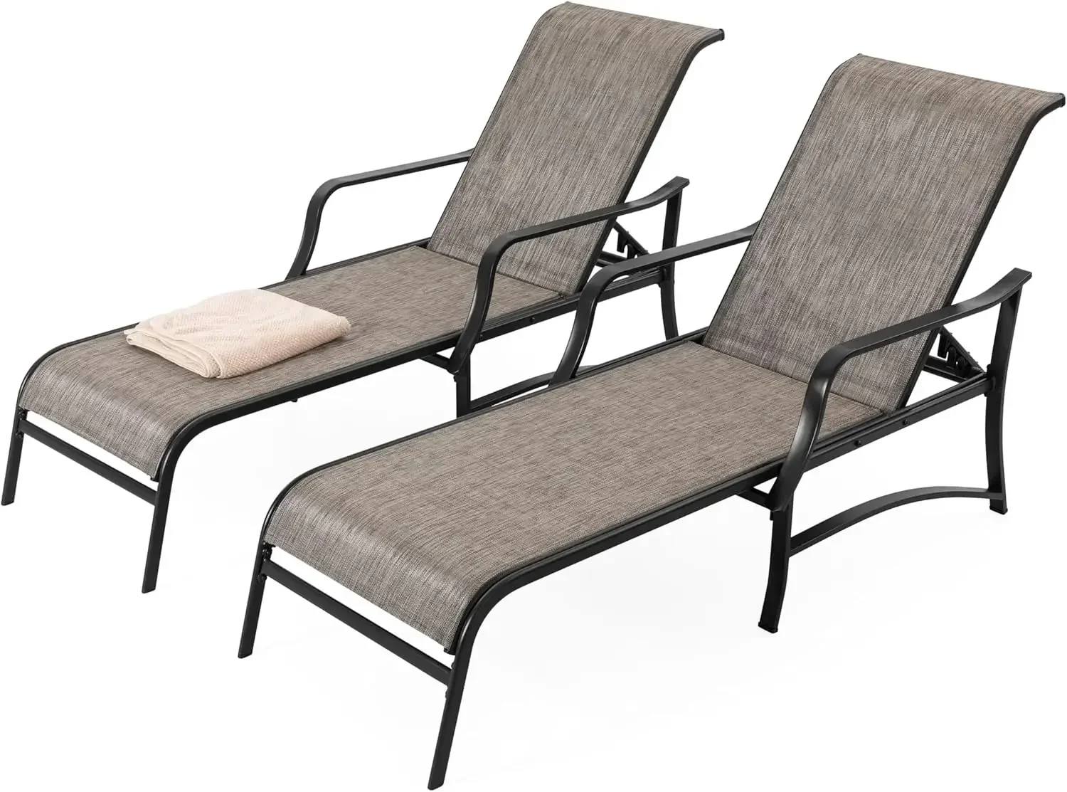 

Outdoor Lounge Chairs Metal Textilene Set of Two Recliner Adjustable Five Position All Weather Patio Chaise Pool Backyard Lawn B
