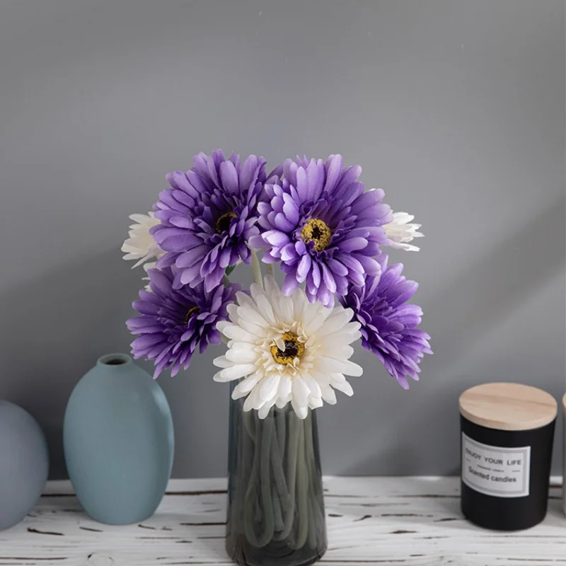 

High Quality Silk Cloth Realistic Artificial Single Gerbera Flower 8/12/16pcs Daily Life Home Decor Resturant Desk Decorations