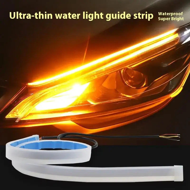 

2Pcs 30cm Universal Auto Headlights Car DRL Flexible Waterproof Headlight LED Strip Turn Signal Yellow Brake Flow Lights