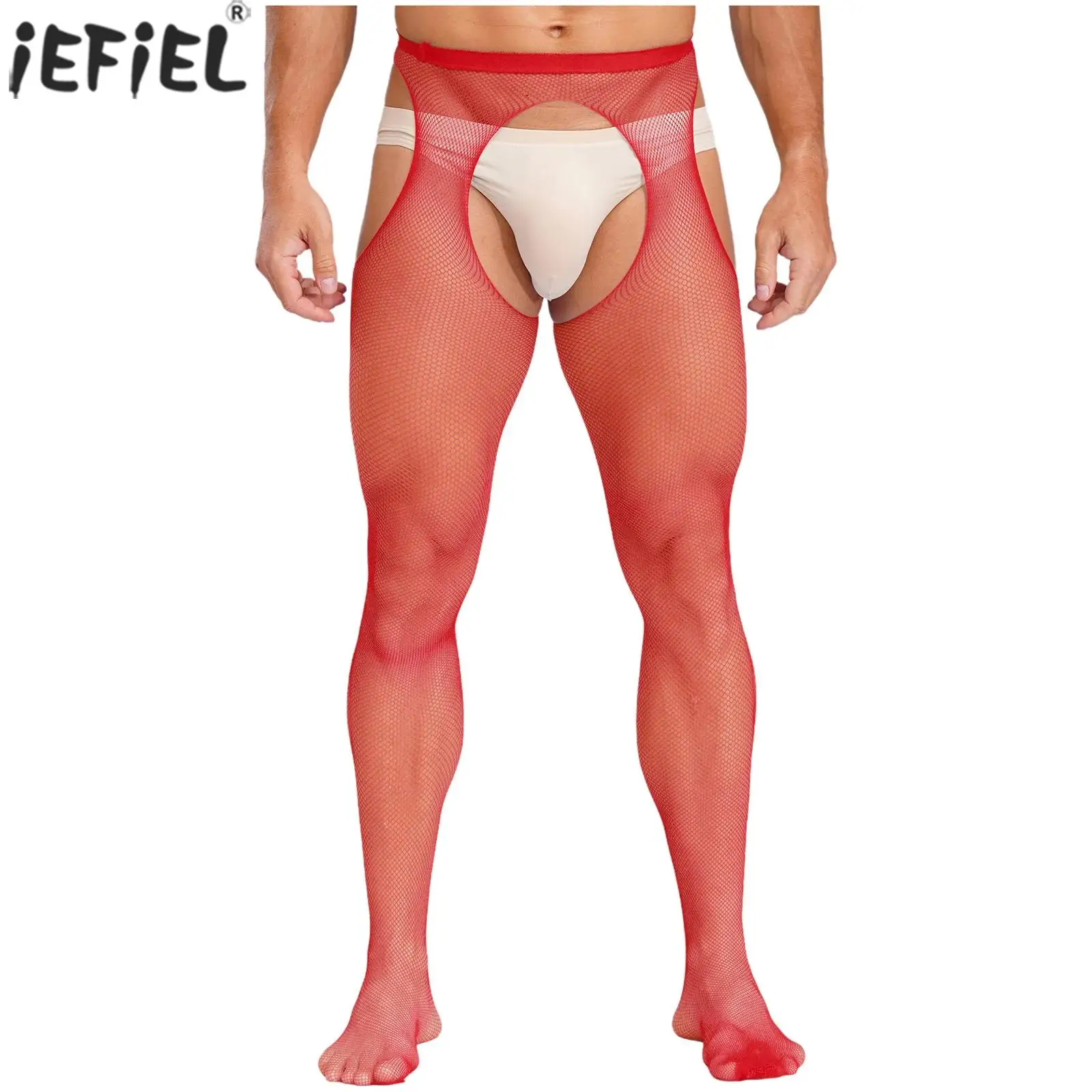 

Men Sissy Fishnet Pantyhose Tights Crotchless Stretchy Stockings Leggings Elastic Waistband Opening Crotch Lingerie Stockings