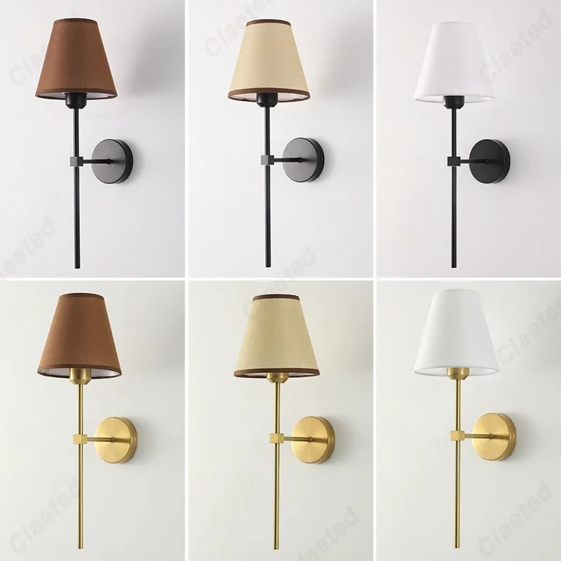 Minimally Retro LED Fabric Lampshade Wall Lamp Bedroom Bedside Lamp Hotel Indoor Staircase Corridor Decoration Lighting Fixture