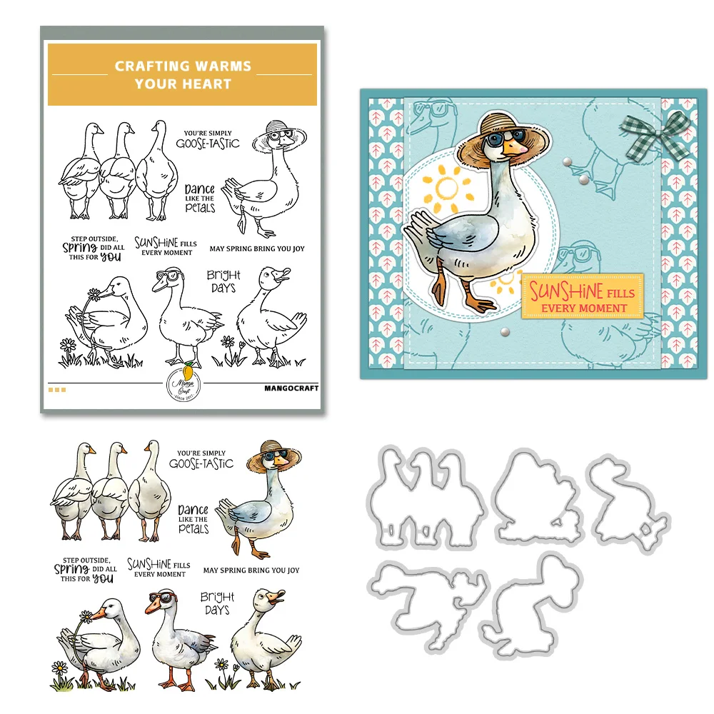 Mangocraft Cool Sunglasses Cartoon Goose Cutting Dies Clear Stamp DIY Scrapbooking Metal Dies Silicone Stamp For Cards Albums