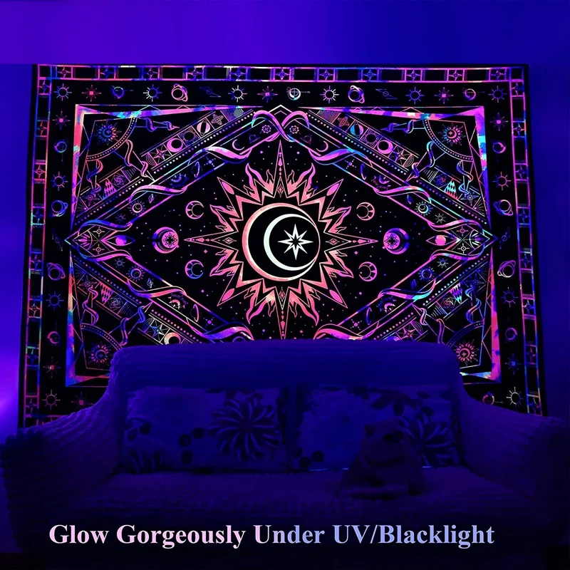 Tapestry For Bedroom Aesthetic Room Decor Wall Tapestry Blacklight Tapestry UV Reactive Black Light Posters Colorful