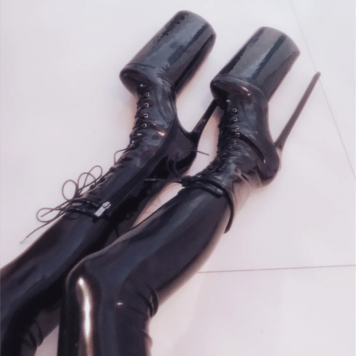 Sexy Style Round Toe Knee-High Platform Women Boots Stiletto Super High Heels 30CM Zipper Design Large Size Nightclub Shoes