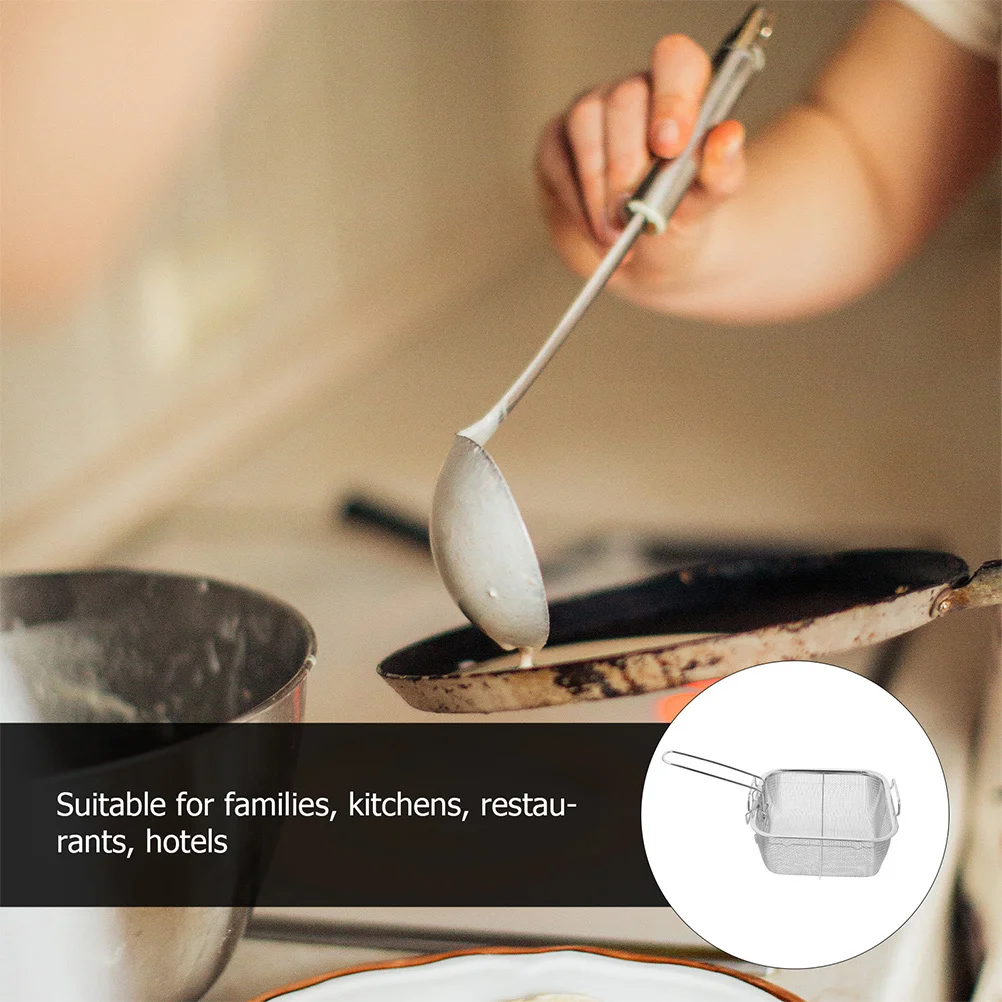 

2pcs Stainless Steel Fry Basket Deep Frying Mesh Container For French Fries Chicken Fish Balls Snack Food Long Handle Hot Pot