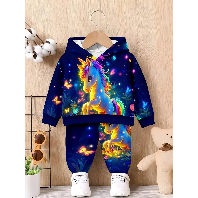 Kids Hoodie Jogger Starry Rainbow Unicorn Print Sea Turtle Ocean Pattern Vintage Orange Rose Floral Casual Kids Hooded Tracksuit