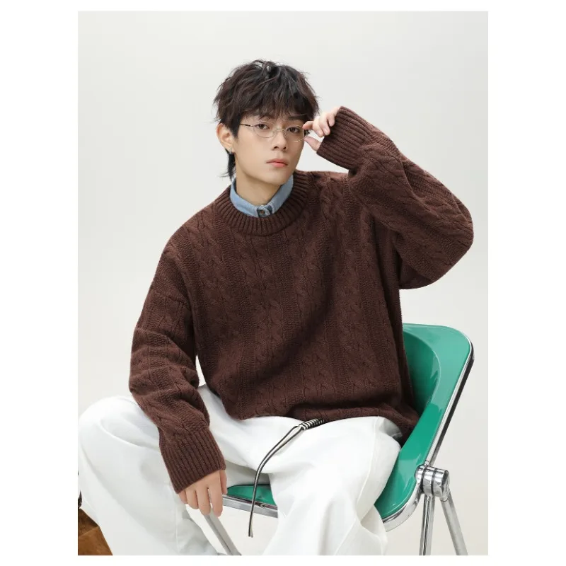 الرجعية الملتوية متماسكة Crewneck سترة للرجال البلوفرات الخريف الشتاء جديد بلون البلوز متماسكة ملابس خارجية الرجال الملابس