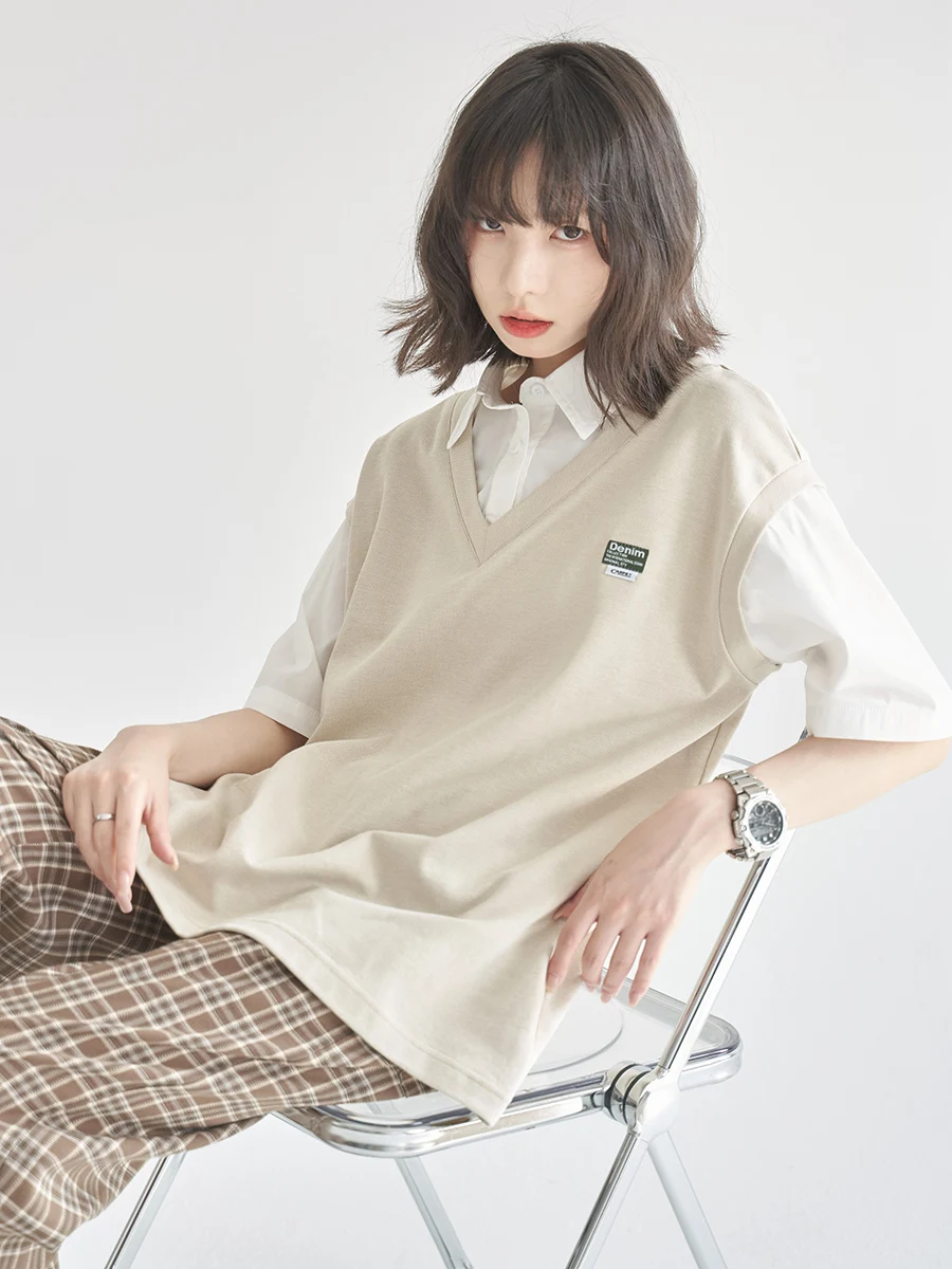 

Universal Gravitation Museum Knitted Vest Short Sleeve Women's Summer Design Loose Layered Top Breathable Cotton Polyester Blend