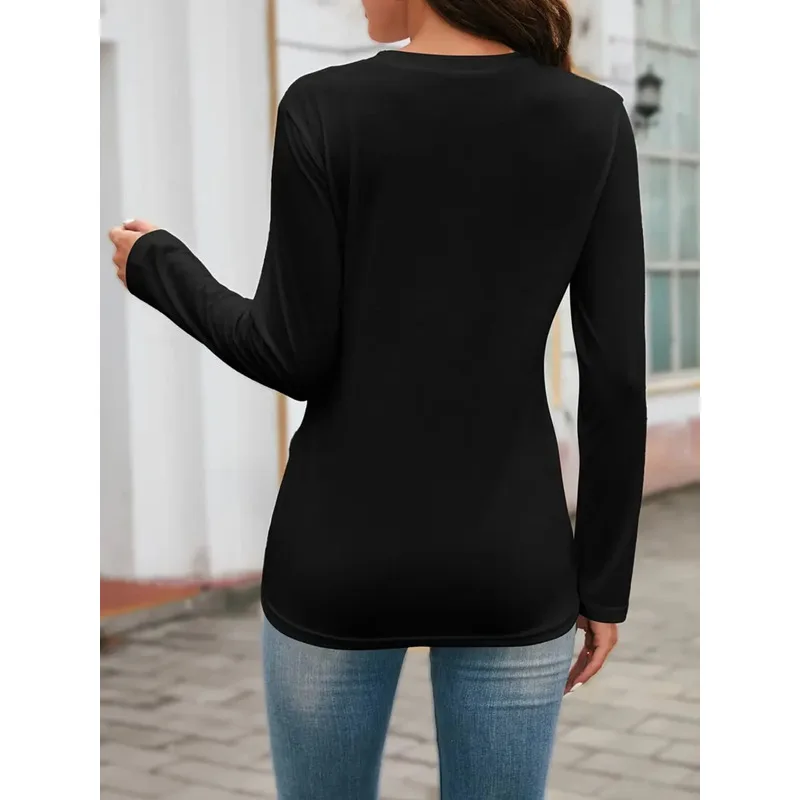 Women Long Sleeve T-shirt Halloween Cute Ghost Witch Hat Pumpkin Print Crew Neck Casual Tee view 4