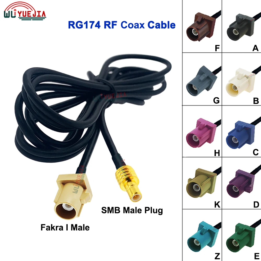 Fakra RF Cable Fakra ABCDEFGHIKZ Male to SMB Male Plug Connector 50ohm RG-174 RF Coax Cable GPS Antenna Extension Jumper Pigtail