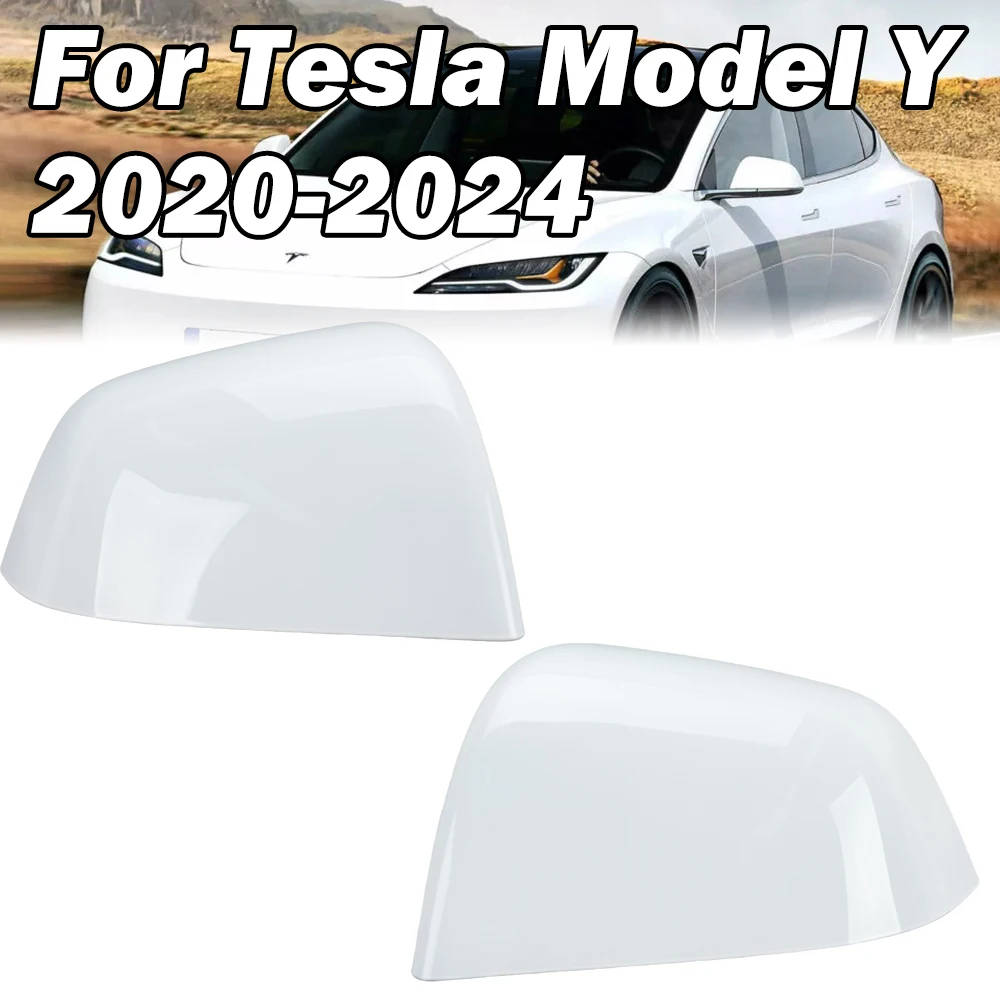 Door Rearview Mirror Cover Caps For Tesla Model Y 2020-2024 White With Buckle Side Rearview Mirror Cover Cap Car Accessories