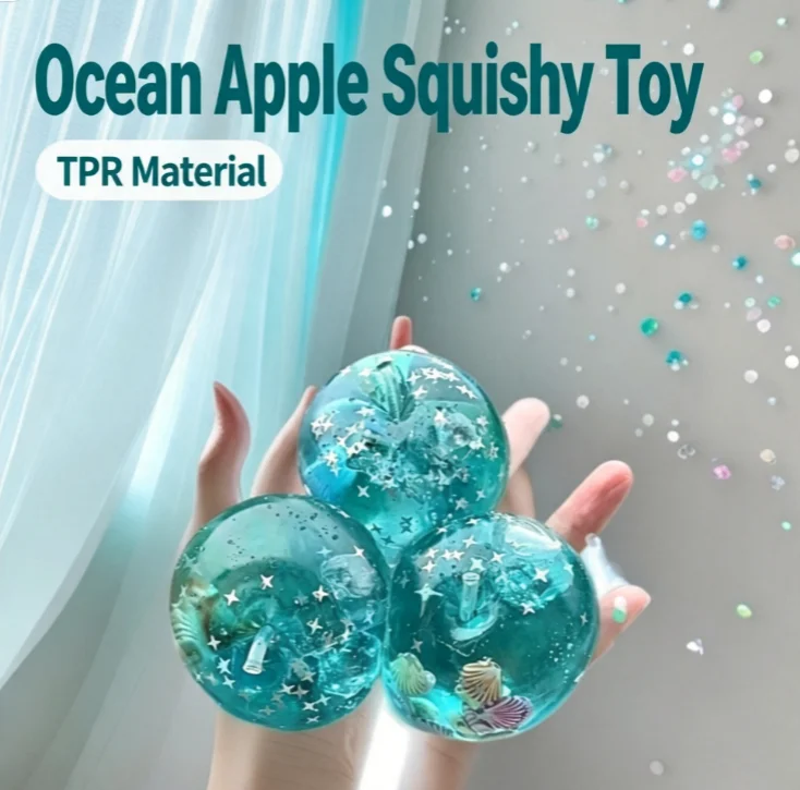 Ocean Apple Pinch Fun TPR Transparent Fluid Shell Glitter Stress Relief Toy