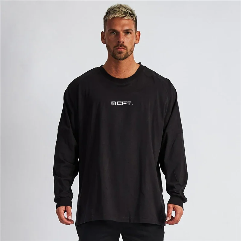 

Oversized Fitness Comfortable Gym Training Bodybuilding Men's Breathable Loose Long Sleeves Cotton T-shirt Sport Muscle Shirt