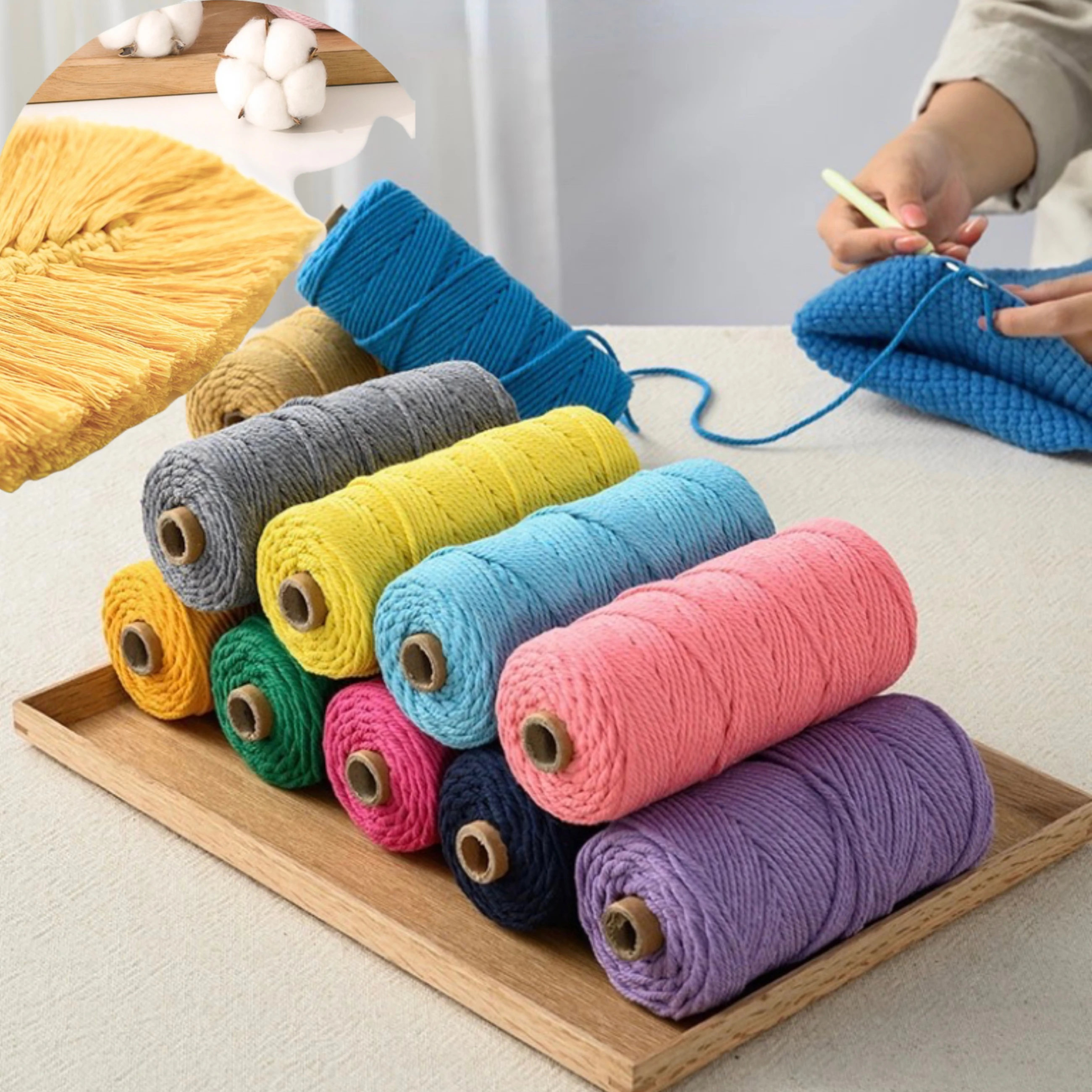 Gotowy zapas 10 metrów 3mm Macaronel bawełniana lina do szydełkowania robótek ręcznych DIY sznurki makrama Boho lina dekoracyjna