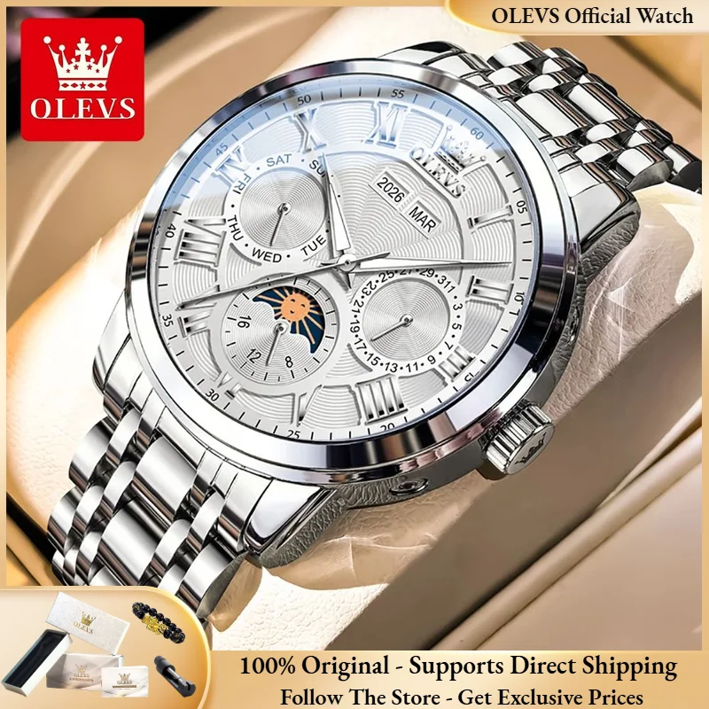 

Мужские механические часы OLEVS 6785: автоматические, водонепроницаемые, с люминесцентным покрытием, календарем, указателем дня недели и фазами Луны. Идеальный подарок.
