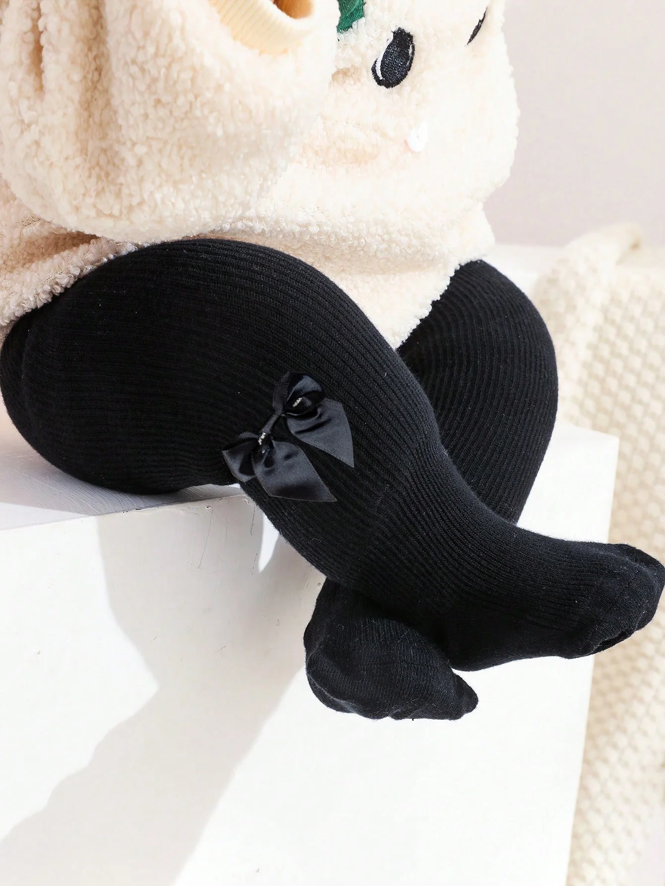 1 Pair of Children's Leggings with Silk Satin Bowknots, Thick Casual Winter Warm Tight Pantyhose for 6-72 Months Baby Girls