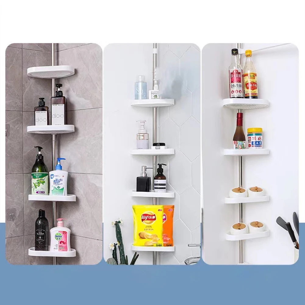 201 Stainless Steel Ceiling Standing Bathroom Multifunctional Non Perforated Storage Rack Household Bathroom Storage