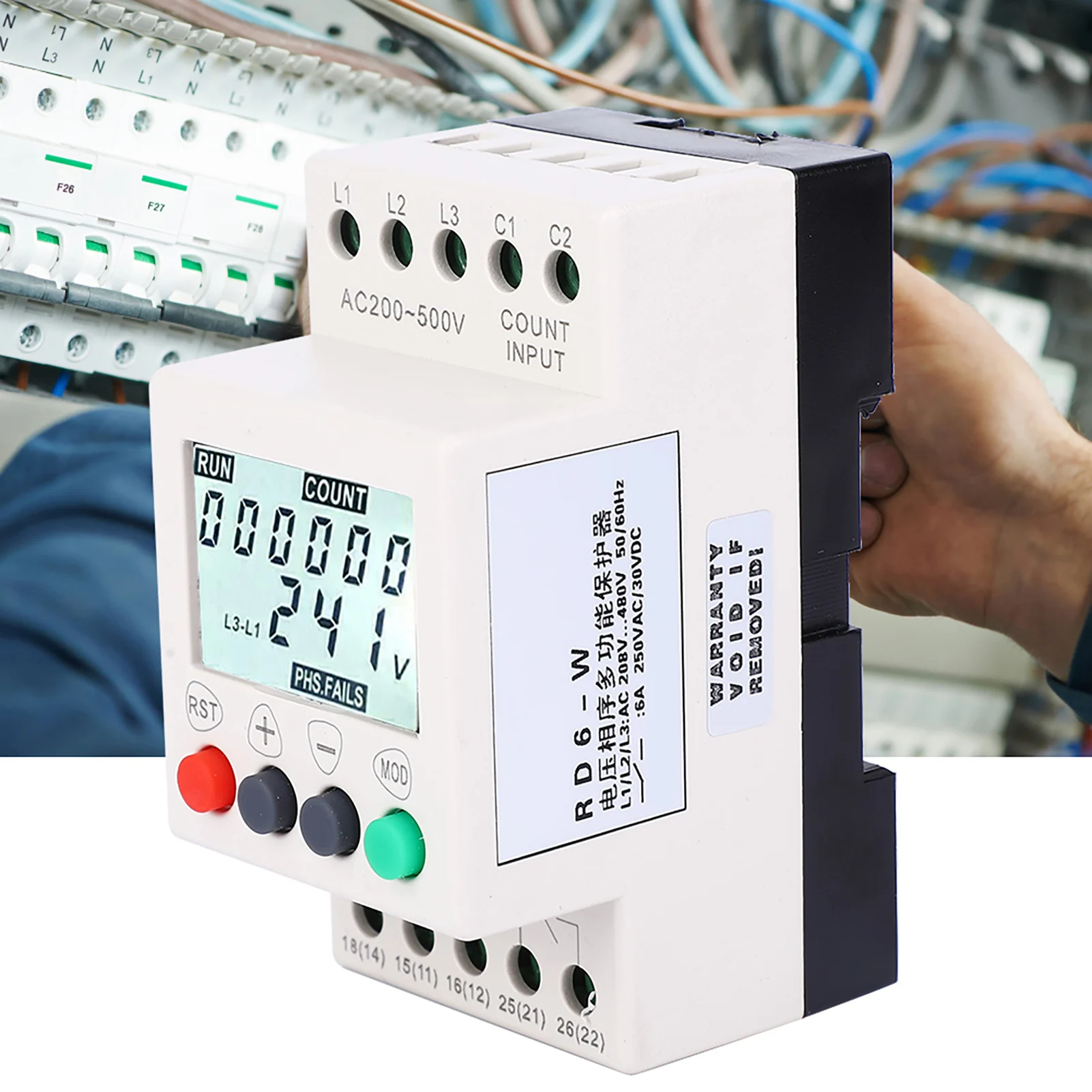 

RD6-W LCD Display Under Over Voltage Phase Sequence Protector 3 Phase Voltage Monitor Relay Phase Failure Relay