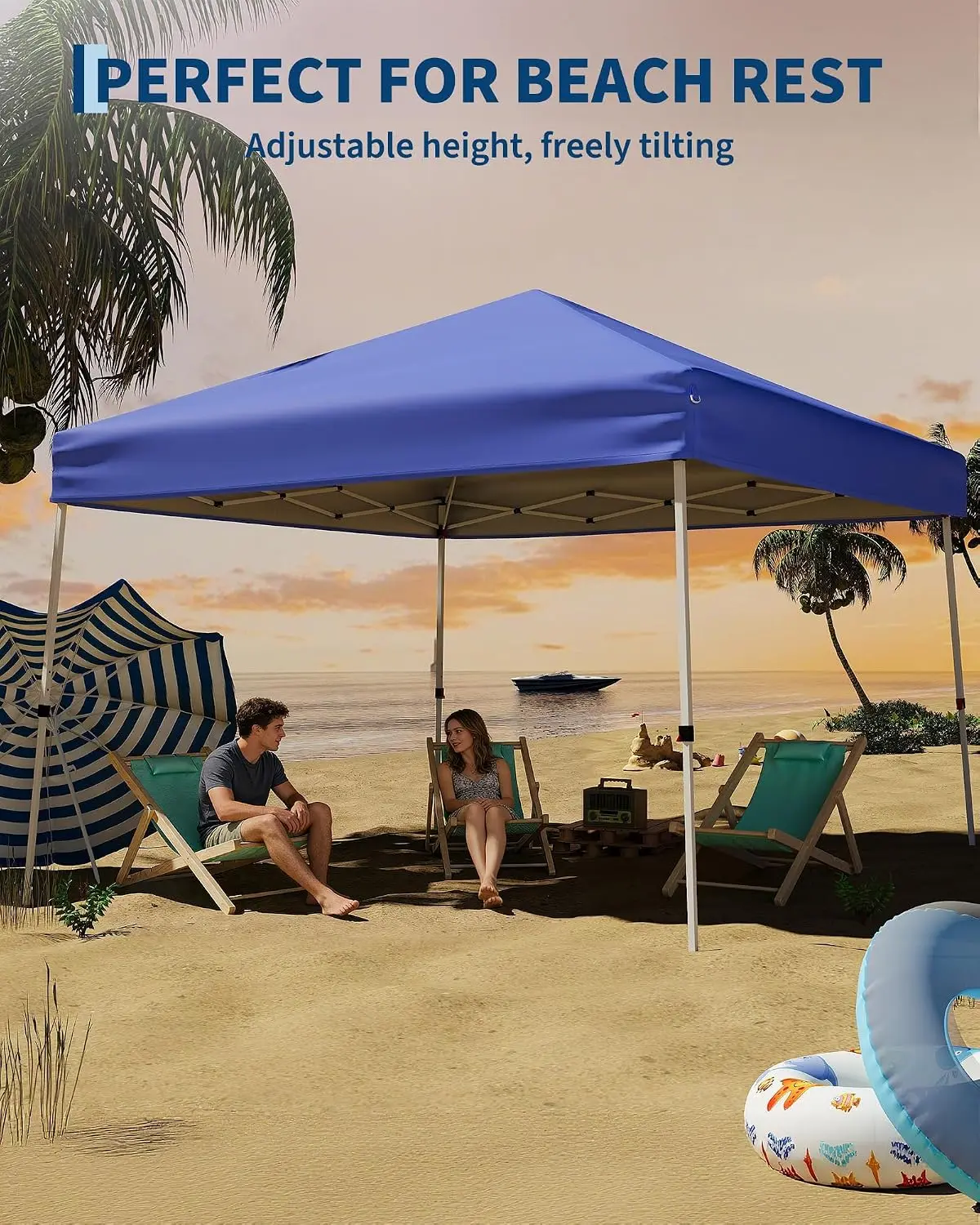 Auvent pare-soleil imperméable Garvee 3x3m – Abri extérieur pliable avec hauteur réglable, pieds inclinés, sac de transport, durable pour patio, terrasse, plage et événements