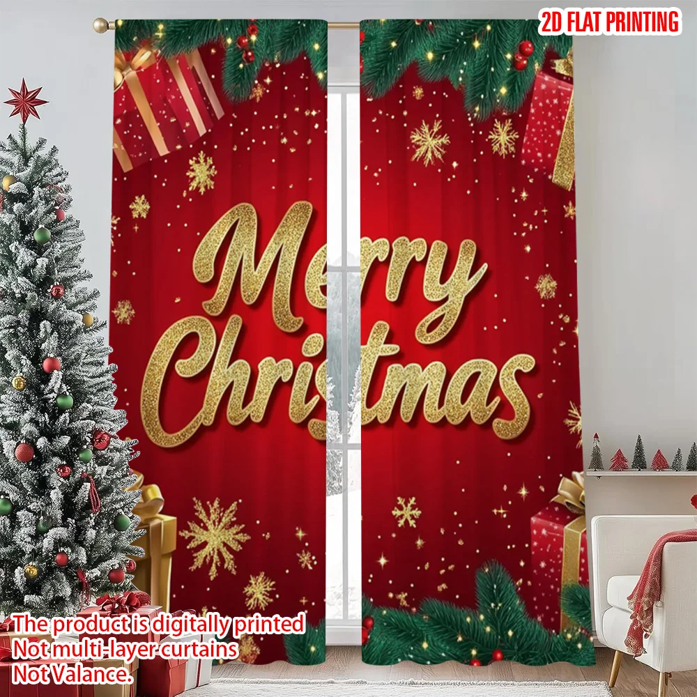 

2pcs 2D flat printing Merry Christmas Popular Curtains Snowman Christmas 00 Polyester Without Electricity Festive Curtains