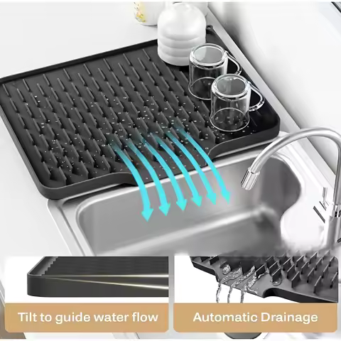 Kitchen Silicone Drain Mat with Built-in Drainage Design, Easy to Clean, Suitable for Countertops, Sinks, Refrigerators
