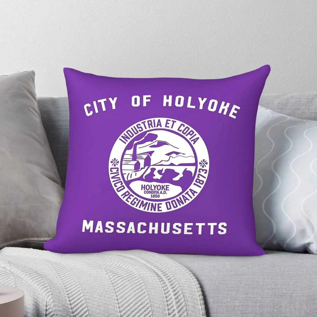 Flag Of Holyoke Massachusetts Pillowcase Polyester Linen Velvet Pattern Zip Decor Throw Pillow Case Room Cushion Case
