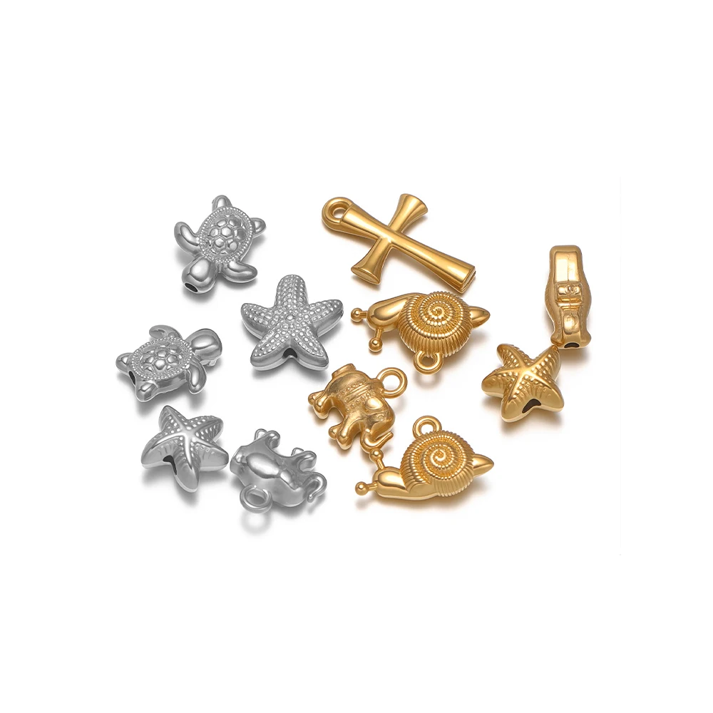 10pcs Stainless Steel Elephant Cross Pendants Sea Animal Charms for DIY Jewelry Earrings Making Necklaces Bracelets Accessories view 4