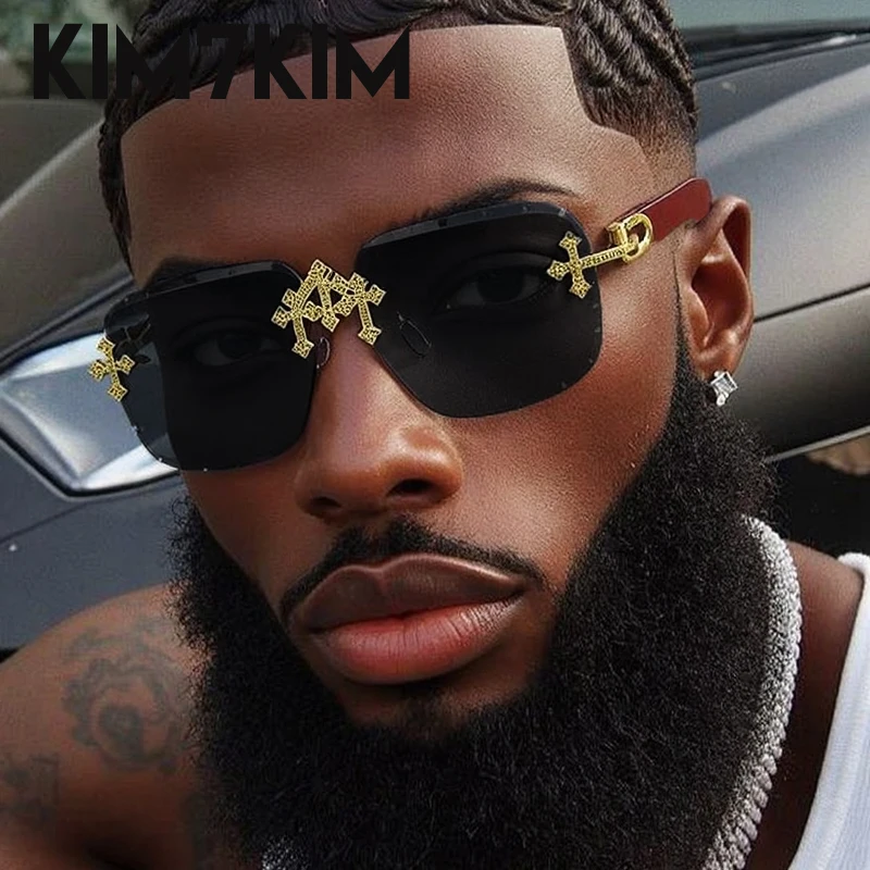 

Rimless Square Sunglasses Men 2025 Luxury Vintage Frameless Sunglass Trendy Unique Cutting Lens Eyewear Steampunk UV400 Shades