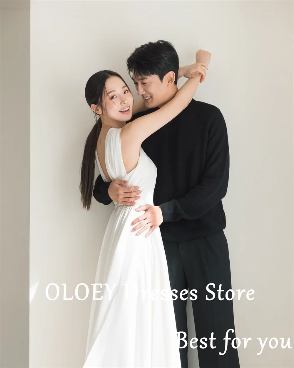 OLOEY Korea Simple Sleeveless Wedding Reception Dresses Photo Shoot A-line Floor-Length Bridal Gown Custom Made Evening Dresses