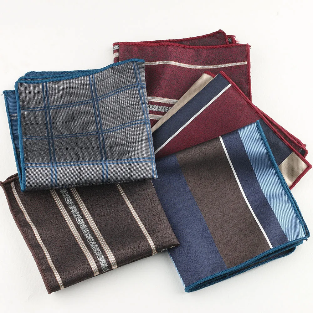 New Luxury 24cm Mens Pocket Square Plaid Striped Blue Red Handkerchief Business Wedding Party Shirt Accessories Hanky Cravat