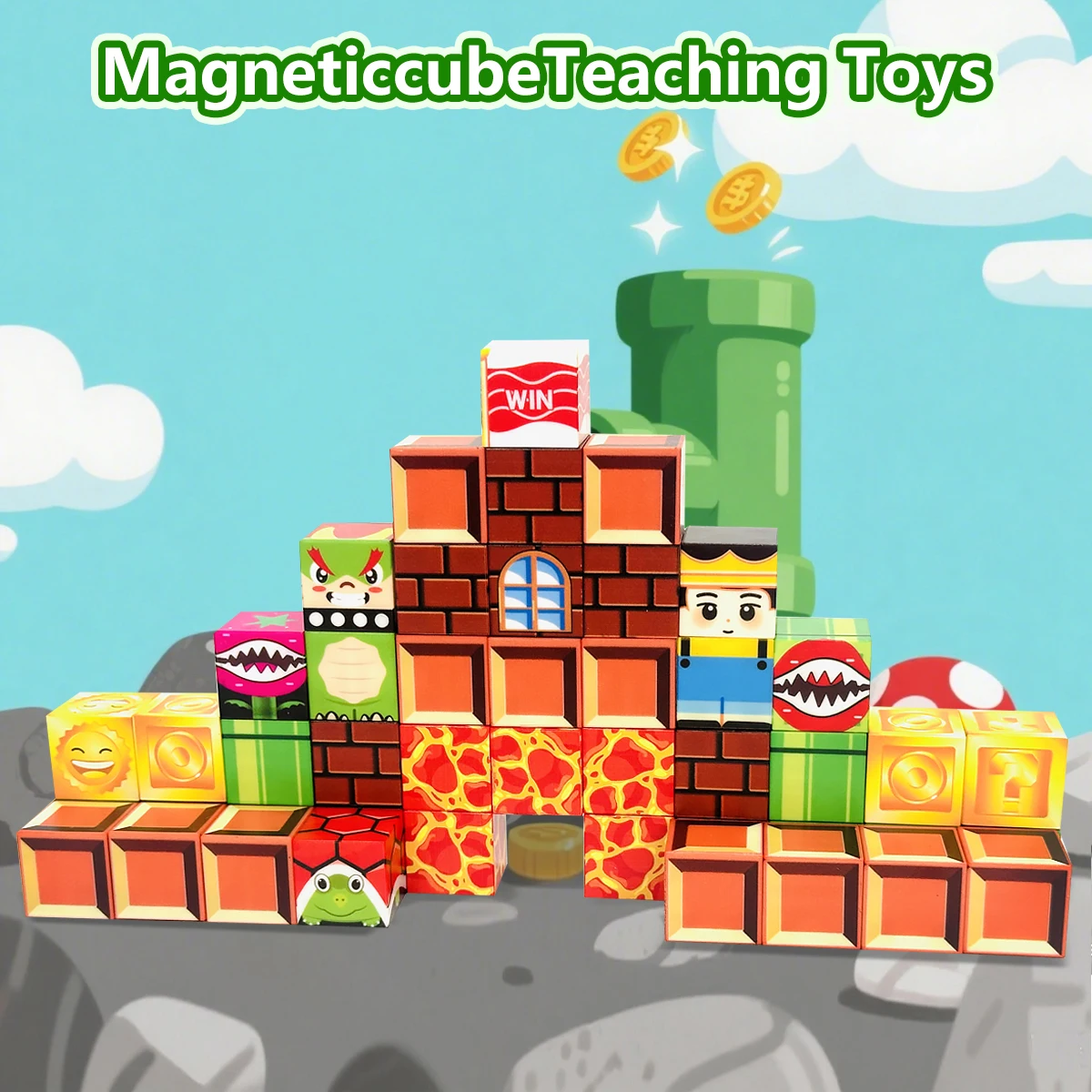 Ensemble de jouets de construction à blocs magnétiques, jouets sensoriels pour enfants en bas âge, pour garçons et filles, jeu de Cubes magnétiques avec boîte de rangement en fer